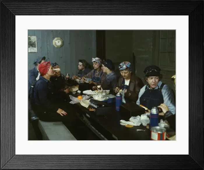 Framed Print : Women workers employed as wipers in the roundhouse having lunch... C&NWRR. Clinton, Iowa, 1943. Creator: Jack Delano Framed Print : Women workers employed as wipers in the roundhouse having lunch... C&NWRR. Clinton, Iowa, 1943. Creator: Jack Delano