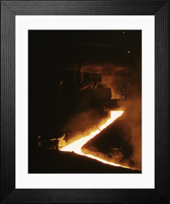 Framed Print : Slag run-off from one of the open hearth furnaces... Republic Steel Corp. Youngstown, Ohio, 1941. Creator: Alfred T Palmer Framed Print : Slag run-off from one of the open hearth furnaces... Republic Steel Corp. Youngstown, Ohio, 1941. Creator: Alfred T Palmer