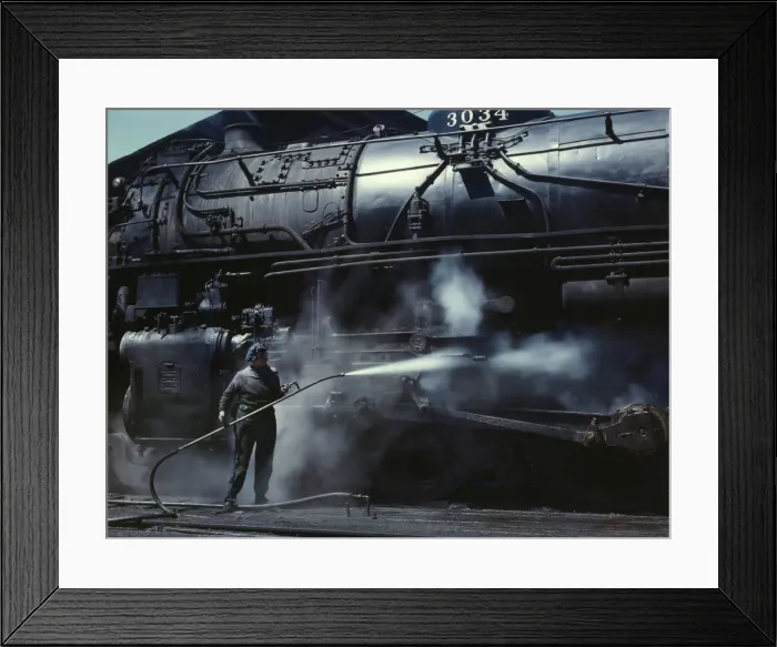 Framed Print : Mrs. Viola Sievers, one of the wipers at the roundhouse giving a giant H'... Clinton, Iowa, 1943. Creator: Jack Delano Framed Print : Mrs. Viola Sievers, one of the wipers at the roundhouse giving a giant H'... Clinton, Iowa, 1943. Creator: Jack Delano