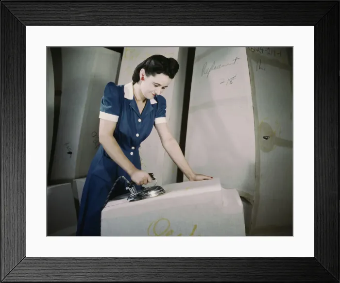 Framed Print : Manufacture of self-sealing gas tanks, Goodyear Tire and Rubber Co. Akron, Ohio, 1941. Creator: Alfred T Palmer Framed Print : Manufacture of self-sealing gas tanks, Goodyear Tire and Rubber Co. Akron, Ohio, 1941. Creator: Alfred T Palmer