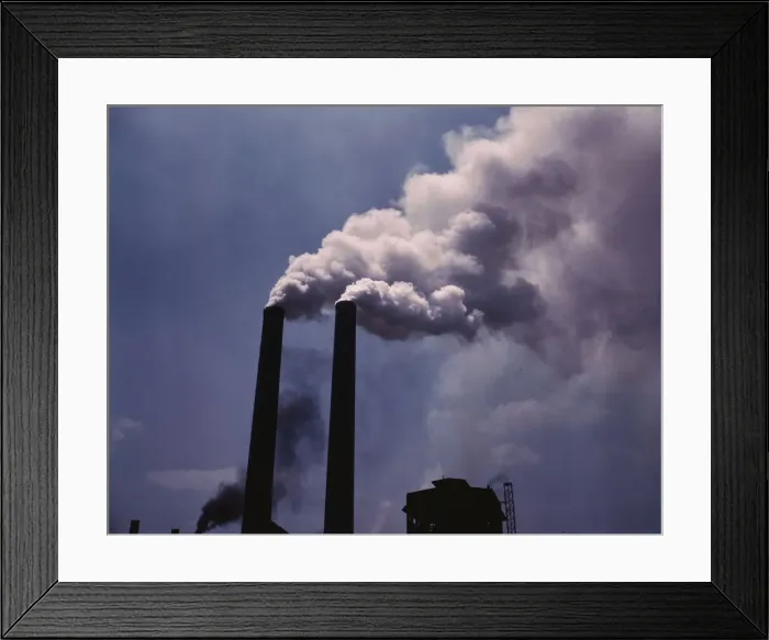 Framed Print : Smoke stacks, 1942. Creator: Alfred T Palmer Framed Print : Smoke stacks, 1942. Creator: Alfred T Palmer
