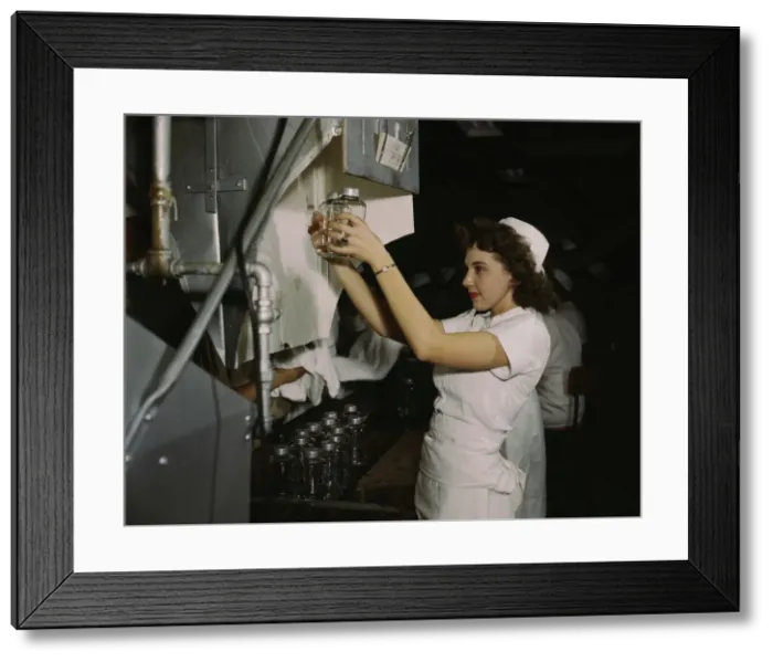 Framed Print : Transfusion donor bottles, Baxter Lab. Glenview, Ill. 1942. Creator: Howard Hollem Framed Print : Transfusion donor bottles, Baxter Lab. Glenview, Ill. 1942. Creator: Howard Hollem