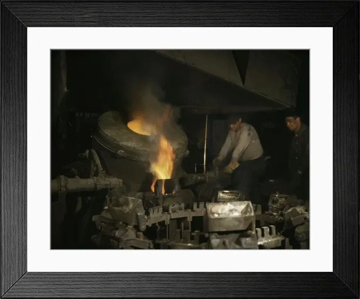Framed Print : Casting a billet from an electric furnace, Chase Brass and Copper Co. Euclid, Ohio, 1942. Creator: Alfred T Palmer Framed Print : Casting a billet from an electric furnace, Chase Brass and Copper Co. Euclid, Ohio, 1942. Creator: Alfred T Palmer