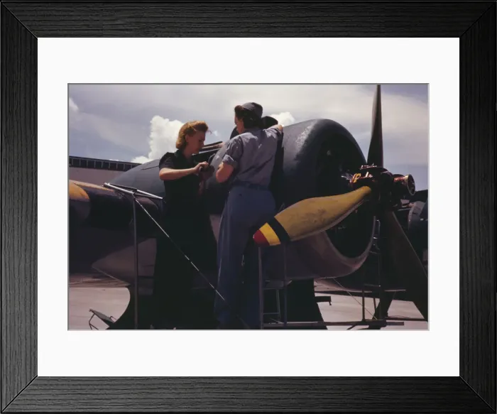 Framed Print : Bowen, a riveter, and Olsen, her supervisor, in the Assembly... Air Base, Corpus Christi, Texas, 1942 Creator: Howard Hollem Framed Print : Bowen, a riveter, and Olsen, her supervisor, in the Assembly... Air Base, Corpus Christi, Texas, 1942 Creator: Howard Hollem
