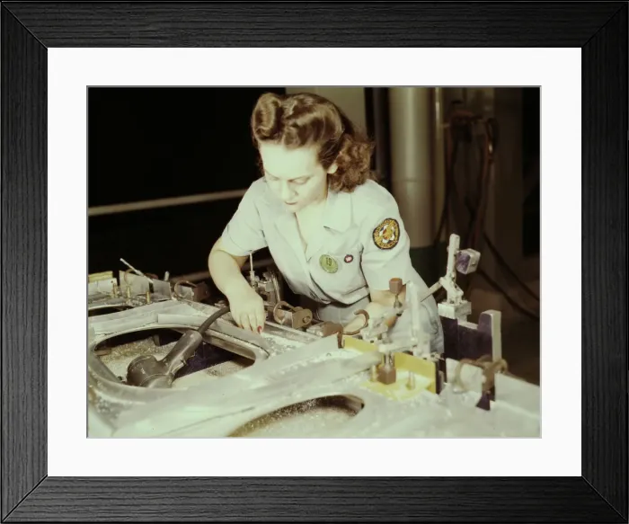 Framed Print : Drilling a wing bulkhead for a transport plane at the Consolidated Air... Fort Worth, Texas, 1942. Creator: Howard Hollem Framed Print : Drilling a wing bulkhead for a transport plane at the Consolidated Air... Fort Worth, Texas, 1942. Creator: Howard Hollem