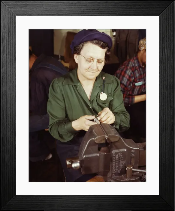 Framed Print : War production worker at the Vilter [Manufacturing] Company making M5... Milwaukee, Wis. 1943. Creator: Howard Hollem