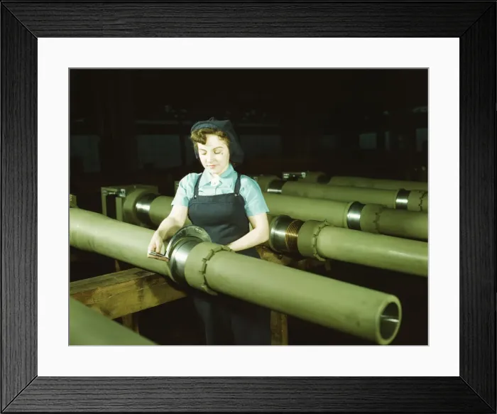 Framed Print : Gist inspector, Mrs. Mary Betchner inspecting one of the 25 cutters... Milwaukee, Wis. 1943. Creator: Howard Hollem