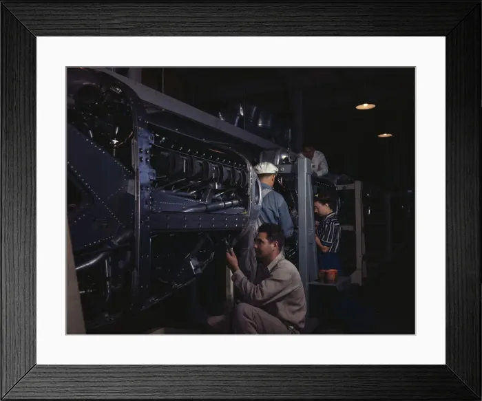 Framed Print : Employees at North American Aviation, Incorporated, assembling... Inglewood, Calif. 1942. Creator: Alfred T Palmer Framed Print : Employees at North American Aviation, Incorporated, assembling... Inglewood, Calif. 1942. Creator: Alfred T Palmer