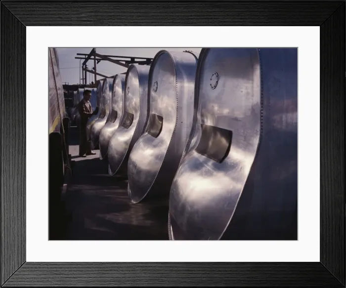 Framed Print : Bomb bay gasoline tanks for long flights... North American Aviation, Inc. Inglewood, Calif. 1942. Creator: Alfred T Palmer Framed Print : Bomb bay gasoline tanks for long flights... North American Aviation, Inc. Inglewood, Calif. 1942. Creator: Alfred T Palmer