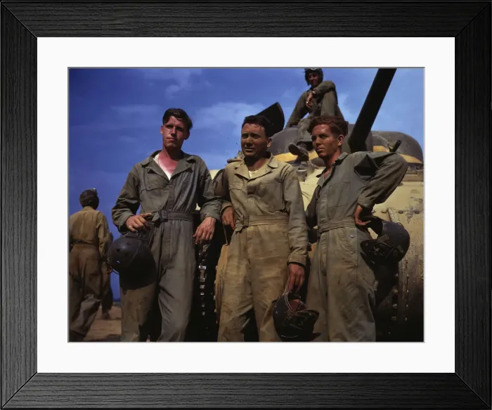 Framed Print : Tank crew standing in front of M-4 tank, Ft. Knox, Ky. 1942. Creator: Alfred T Palmer Framed Print : Tank crew standing in front of M-4 tank, Ft. Knox, Ky. 1942. Creator: Alfred T Palmer