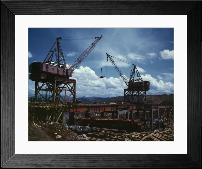 Framed Print : Construction work at the TVAs Douglas Dam, Tenn. 1942. Creator: Alfred T Palmer Framed Print : Construction work at the TVAs Douglas Dam, Tenn. 1942. Creator: Alfred T Palmer