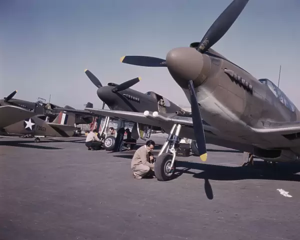P-51 ('Mustang') fighter planes being prep... North American Aviation, Inc, Inglewood, Calif. 1942. Creator: Alfred T Palmer