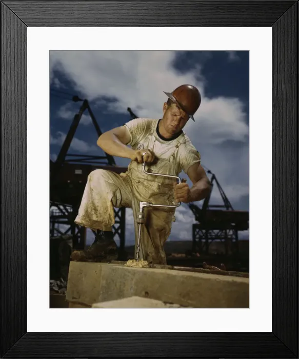 Framed Print : Carpenter at work on Douglas Dam, Tennessee (TVA), 1942. Creator: Alfred T Palmer Framed Print : Carpenter at work on Douglas Dam, Tennessee (TVA), 1942. Creator: Alfred T Palmer