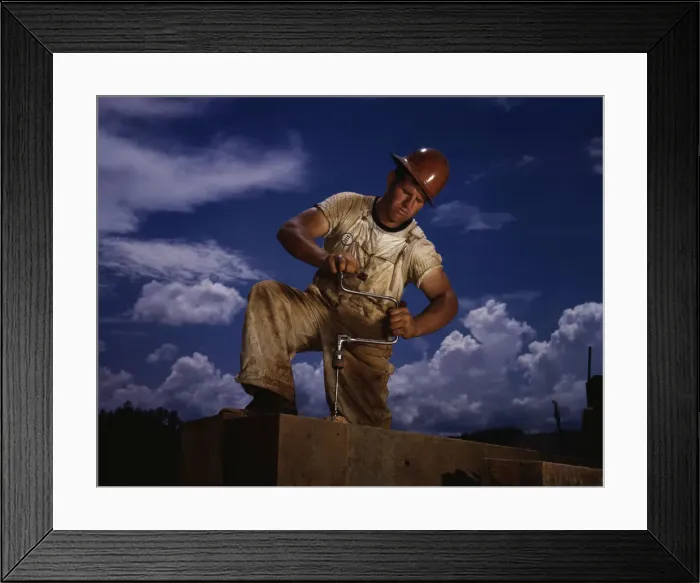 Framed Print : A carpenter at the TVAs new Douglas dam on the French Broad River, Tenn. 1942. Creator: Alfred T Palmer Framed Print : A carpenter at the TVAs new Douglas dam on the French Broad River, Tenn. 1942. Creator: Alfred T Palmer