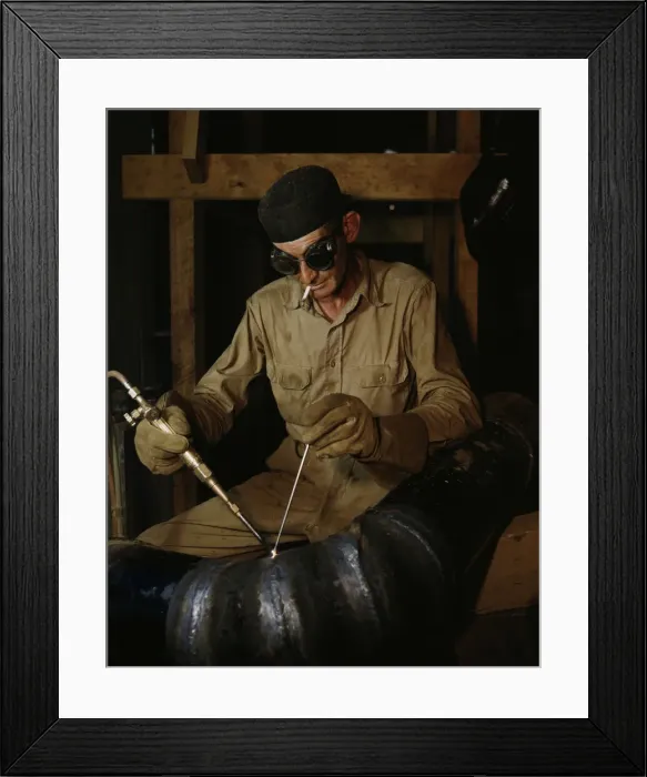 Framed Print : Gas welding a joint in a line... at the TVAs new Douglas Dam on the French Broad River, Tenn. 1942. Creator: Alfred T Palmer Framed Print : Gas welding a joint in a line... at the TVAs new Douglas Dam on the French Broad River, Tenn. 1942. Creator: Alfred T Palmer