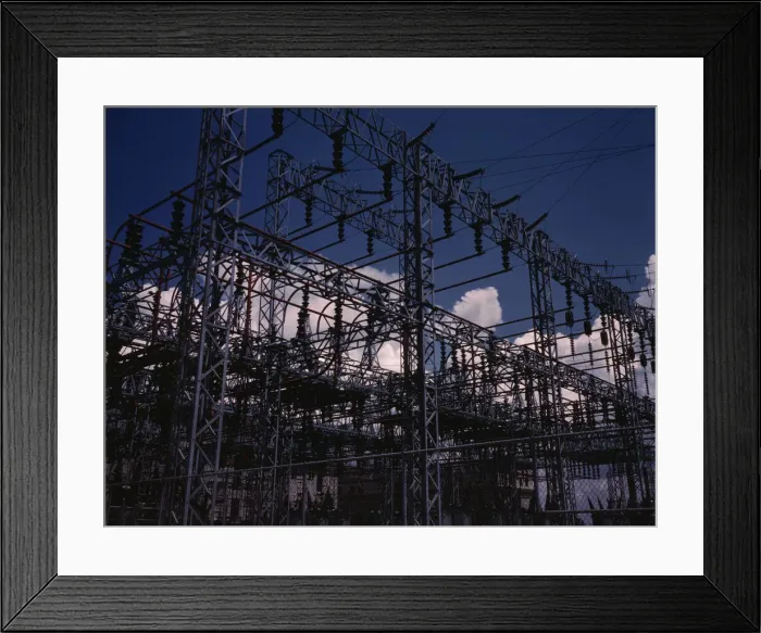 Framed Print : Section of one of the switchyards from which high... Wilson Dam... Sheffield vicinity, Ala. 1942. Creator: Alfred T Palmer Framed Print : Section of one of the switchyards from which high... Wilson Dam... Sheffield vicinity, Ala. 1942. Creator: Alfred T Palmer