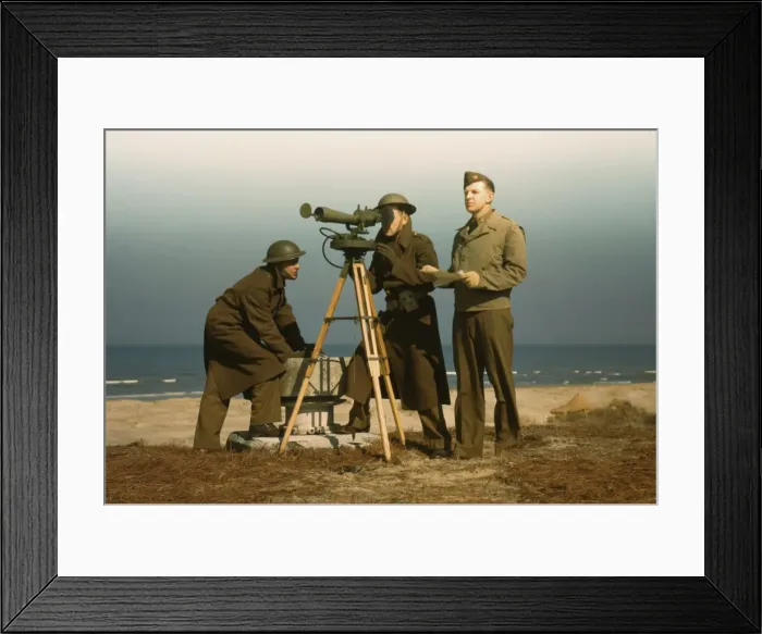 Framed Print : Men of Fort Story operate an azimuth instrument, to measure the angle... Fort Story, Va. 1942. Creator: Alfred T Palmer Framed Print : Men of Fort Story operate an azimuth instrument, to measure the angle... Fort Story, Va. 1942. Creator: Alfred T Palmer