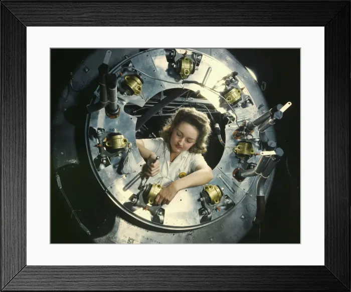 Framed Print : Part of the cowling for one of the motors... North American Aviation, Inc. Inglewood, Calif. 1942. Creator: Alfred T Palmer Framed Print : Part of the cowling for one of the motors... North American Aviation, Inc. Inglewood, Calif. 1942. Creator: Alfred T Palmer