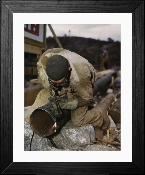 Framed Print : Welder at work on Douglas Dam, Tenn. (TVA), 1942. Creator: Alfred T Palmer Framed Print : Welder at work on Douglas Dam, Tenn. (TVA), 1942. Creator: Alfred T Palmer
