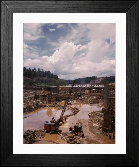 Framed Print : Early stages of construction work at the TVAs Douglas Dam, Tenn. 1942. Creator: Alfred T Palmer Framed Print : Early stages of construction work at the TVAs Douglas Dam, Tenn. 1942. Creator: Alfred T Palmer