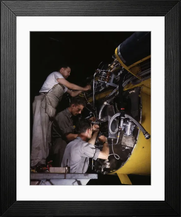 Framed Print : Making wiring assemblies at a junction box... North American Aviation, Inc. Inglewood, CA, 1942. Creator: Alfred T Palmer Framed Print : Making wiring assemblies at a junction box... North American Aviation, Inc. Inglewood, CA, 1942. Creator: Alfred T Palmer