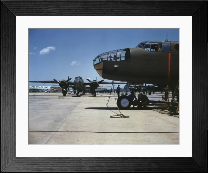 Framed Print : New B-25 bombers lined up for final inspection... North American Aviation, Inc. Calif. 1942. Creator: Alfred T Palmer Framed Print : New B-25 bombers lined up for final inspection... North American Aviation, Inc. Calif. 1942. Creator: Alfred T Palmer