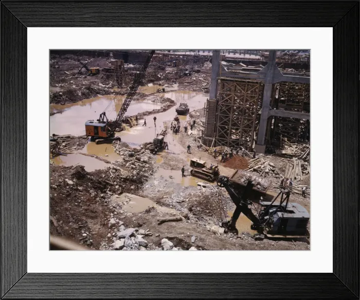 Framed Print : Construction work at the TVAs Douglas Dam, Tenn. 1942. Creator: Alfred T Palmer Framed Print : Construction work at the TVAs Douglas Dam, Tenn. 1942. Creator: Alfred T Palmer