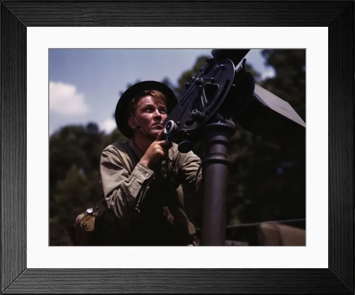 Framed Print : Good man, good gun: a private of the armored forces does some practice... Fort Knox, Ky. 1942. Creator: Alfred T Palmer Framed Print : Good man, good gun: a private of the armored forces does some practice... Fort Knox, Ky. 1942. Creator: Alfred T Palmer