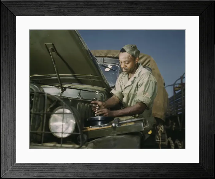 Framed Print : Colored mechanic, motor maintenance section, Ft. Knox, Ky. 1942. Creator: Alfred T Palmer Framed Print : Colored mechanic, motor maintenance section, Ft. Knox, Ky. 1942. Creator: Alfred T Palmer