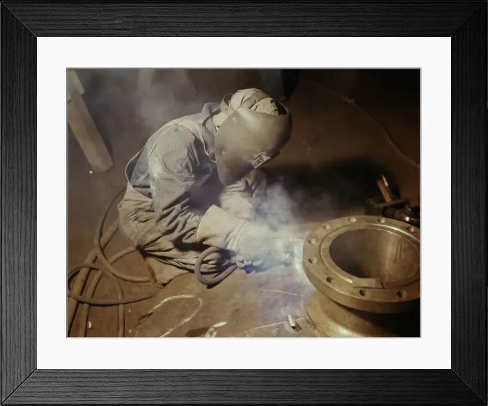 Framed Print : Welder making boilers for a ship, Combustion Engineering Co. Chattanooga, Tenn. 1942. Creator: Alfred T Palmer Framed Print : Welder making boilers for a ship, Combustion Engineering Co. Chattanooga, Tenn. 1942. Creator: Alfred T Palmer