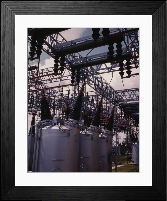 Framed Print : Switchyard at TVAs Wilson Dam hydroelectric plant, vicinity of Sheffield, Ala. 1942. Creator: Alfred T Palmer Framed Print : Switchyard at TVAs Wilson Dam hydroelectric plant, vicinity of Sheffield, Ala. 1942. Creator: Alfred T Palmer