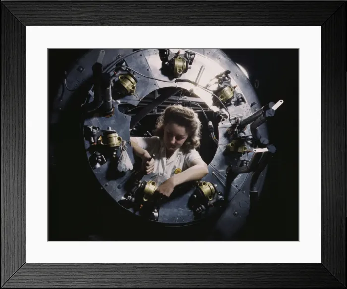 Framed Print : Part of the cowling for one of the motors for a B-25... North American Aviation, Inglewood, CA. 1942 Creator: Alfred T Palmer Framed Print : Part of the cowling for one of the motors for a B-25... North American Aviation, Inglewood, CA. 1942 Creator: Alfred T Palmer
