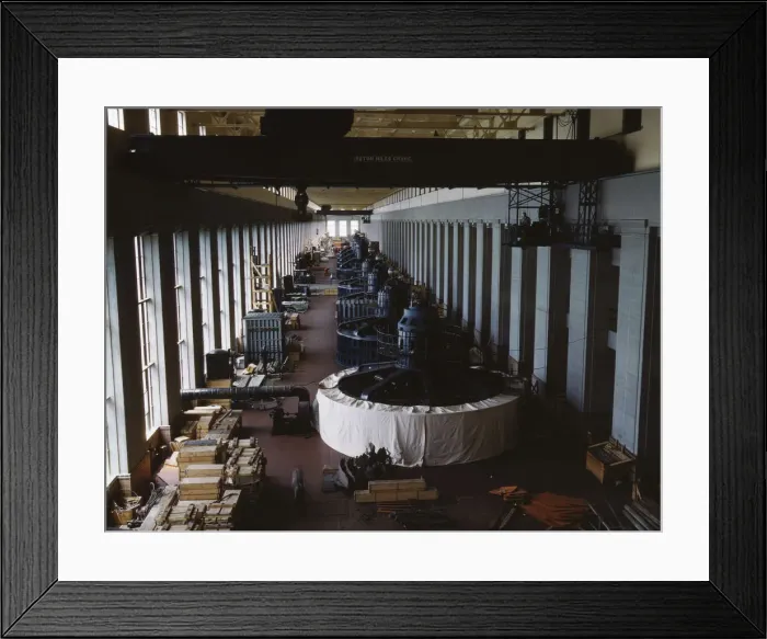 Framed Print : Eight generator units in the generator room of a new... Wilson Dam, Sheffield vicinity, Ala. 1942. Creator: Alfred T Palmer Framed Print : Eight generator units in the generator room of a new... Wilson Dam, Sheffield vicinity, Ala. 1942. Creator: Alfred T Palmer