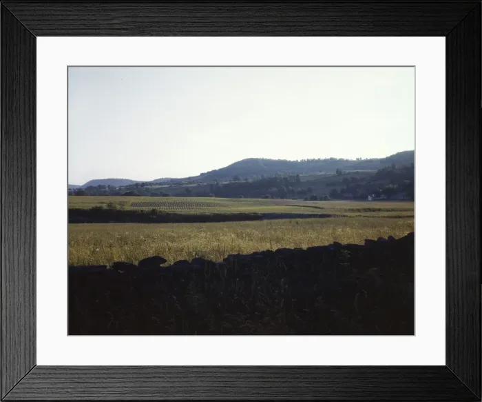 Framed Print : Farmland along the upper Delaware River in New York state. 1943. Creator: John Collier Framed Print : Farmland along the upper Delaware River in New York state. 1943. Creator: John Collier