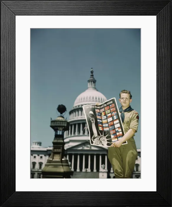 Framed Print : United Nations Fight for Freedom: Boy Scout in front of Capitol, 1943. Creator: John Rous Framed Print : United Nations Fight for Freedom: Boy Scout in front of Capitol, 1943. Creator: John Rous