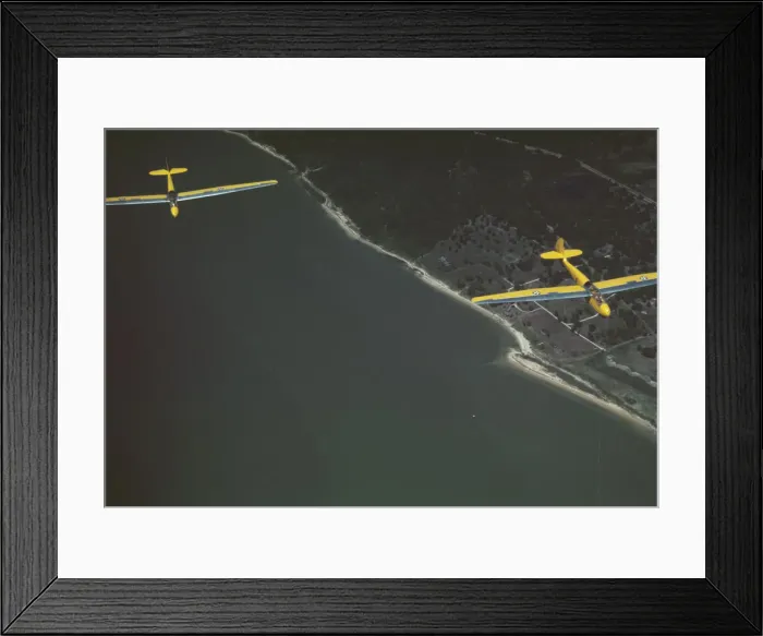 Framed Print : Marine Corps gliders in flight from Page Field, Parris Island, S. C. 1942. Creator: Alfred T Palmer Framed Print : Marine Corps gliders in flight from Page Field, Parris Island, S. C. 1942. Creator: Alfred T Palmer