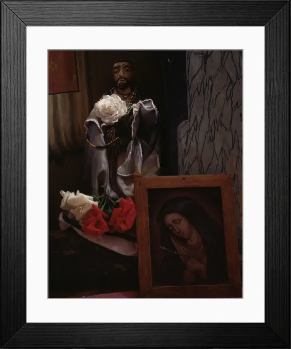 Framed Print : A Santo bulto and a painting of the Dolorosa in the church, Trampas, New Mexico, 1943. Creator: John Collier Framed Print : A Santo bulto and a painting of the Dolorosa in the church, Trampas, New Mexico, 1943. Creator: John Collier