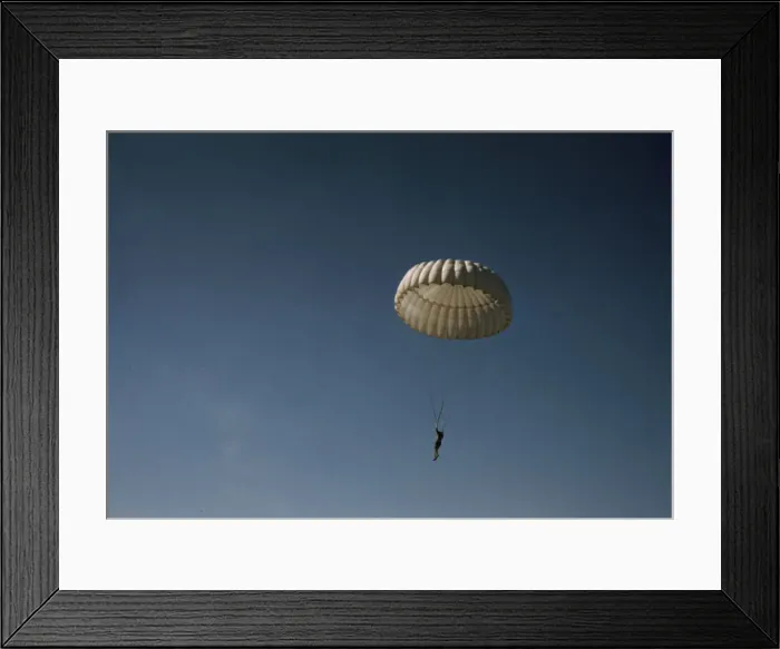 Framed Print : Marine parachuting at Parris Island, S. C. 1942. Creator: Alfred T Palmer Framed Print : Marine parachuting at Parris Island, S. C. 1942. Creator: Alfred T Palmer