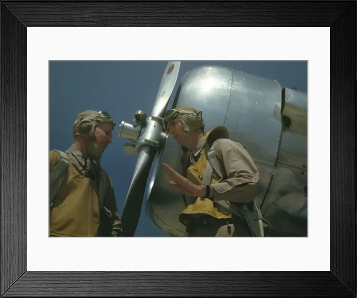 Framed Print : Marine lieutenants, pilots, by the power tow-plane for the... Page Field, Parris Island, S.C. 1942. Creator: Alfred T Palmer Framed Print : Marine lieutenants, pilots, by the power tow-plane for the... Page Field, Parris Island, S.C. 1942. Creator: Alfred T Palmer