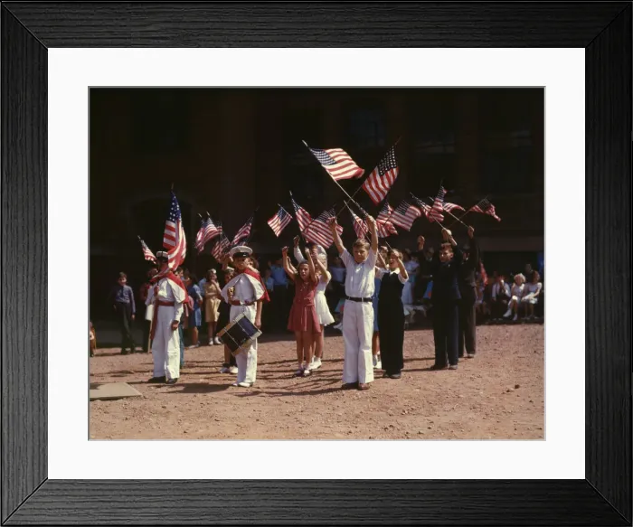 Framed Print : Children stage a patriotic demonstration, Southington, Conn. 1942. Creator: Charles Fenno Jacobs Framed Print : Children stage a patriotic demonstration, Southington, Conn. 1942. Creator: Charles Fenno Jacobs