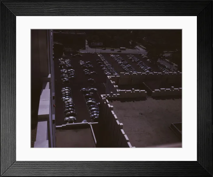 Framed Print : Looking down on a parking lot from the rear of the Fisher Building, Detroit, Mich. 1942. Creator: Arthurs Siegel Framed Print : Looking down on a parking lot from the rear of the Fisher Building, Detroit, Mich. 1942. Creator: Arthurs Siegel