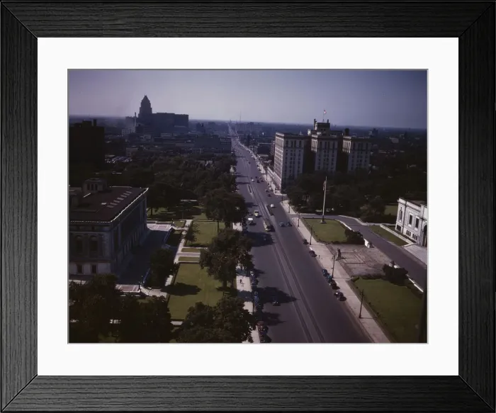 Framed Print : Looking north on Woodward Ave. from the Maccabee[s] Building... Detroit, Mich. 1942. Creator: Arthurs Siegel