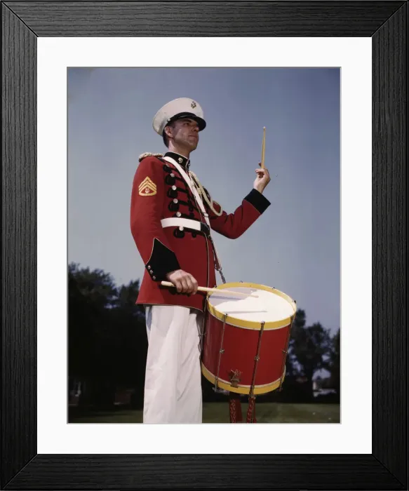 Framed Print : U. S. Marine Band drummer, probably at the Marine Barracks, Washington, D. C. 1942. Creator: Alfred T Palmer Framed Print : U. S. Marine Band drummer, probably at the Marine Barracks, Washington, D. C. 1942. Creator: Alfred T Palmer