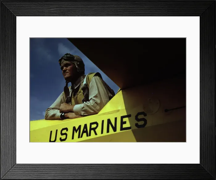 Framed Print : Marine glider pilot in training at Page Field, watching take-offs, Parris Island, S. C. 1942. Creator: Alfred T Palmer Framed Print : Marine glider pilot in training at Page Field, watching take-offs, Parris Island, S. C. 1942. Creator: Alfred T Palmer