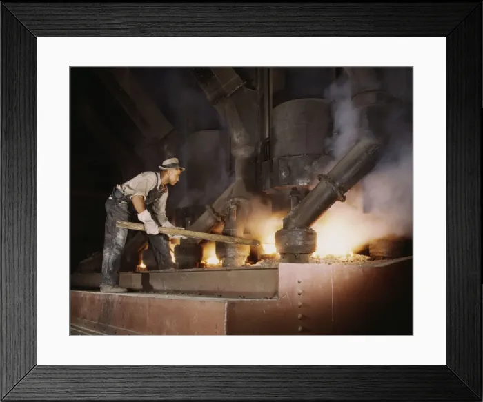 Framed Print : Electric phosphate smelting furnace used to make element... vicinity of Muscle Shoals, Alabama, 1942. Creator: Alfred T Palmer Framed Print : Electric phosphate smelting furnace used to make element... vicinity of Muscle Shoals, Alabama, 1942. Creator: Alfred T Palmer