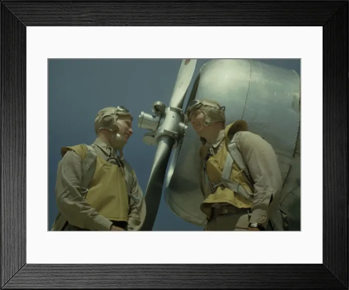 Framed Print : Marine lieutenants, pilots, by the power tow-plane... Parris Islands Page Field, S.C. 1942. Creator: Alfred T Palmer Framed Print : Marine lieutenants, pilots, by the power tow-plane... Parris Islands Page Field, S.C. 1942. Creator: Alfred T Palmer