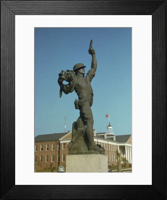 Framed Print : Marine statue at Parris Island, S. C. Statue called Iron Mike'by recruits. 1942. Creator: Alfred T Palmer Framed Print : Marine statue at Parris Island, S. C. Statue called Iron Mike'by recruits. 1942. Creator: Alfred T Palmer