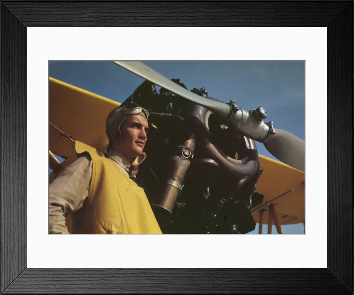 Framed Print : Marine lieutenant by the power plane which tows... at Page Field, Parris, Island, S.C. 1942. Creator: Alfred T Palmer Framed Print : Marine lieutenant by the power plane which tows... at Page Field, Parris, Island, S.C. 1942. Creator: Alfred T Palmer
