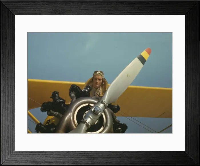 Framed Print : Marine lieutenant with the towing plane for the gliders at Page Field, Parris Island, S. C. 1942. Creator: Alfred T Palmer Framed Print : Marine lieutenant with the towing plane for the gliders at Page Field, Parris Island, S. C. 1942. Creator: Alfred T Palmer