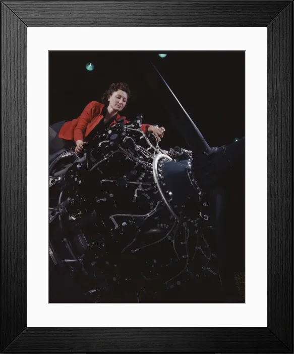 Framed Print : Woman at work on motor, Douglas Aircraft Company, Long Beach, Calif. 1942. Creator: Alfred T Palmer Framed Print : Woman at work on motor, Douglas Aircraft Company, Long Beach, Calif. 1942. Creator: Alfred T Palmer